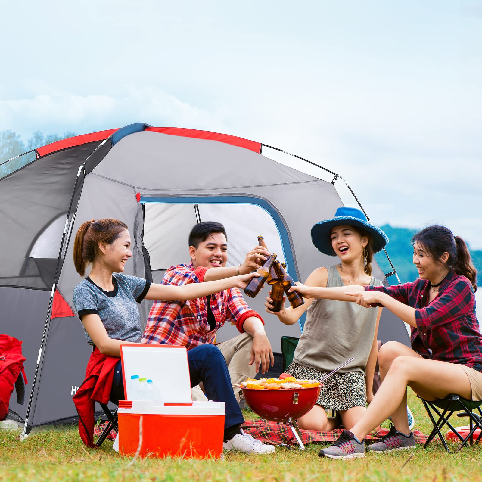 Garvee Camping Tent 4-5 Person Portable Waterproof Windproof | 190T PU Material | Instant Pop Up | UV Resistant | Hiking Backpacking Traveling Outdoor