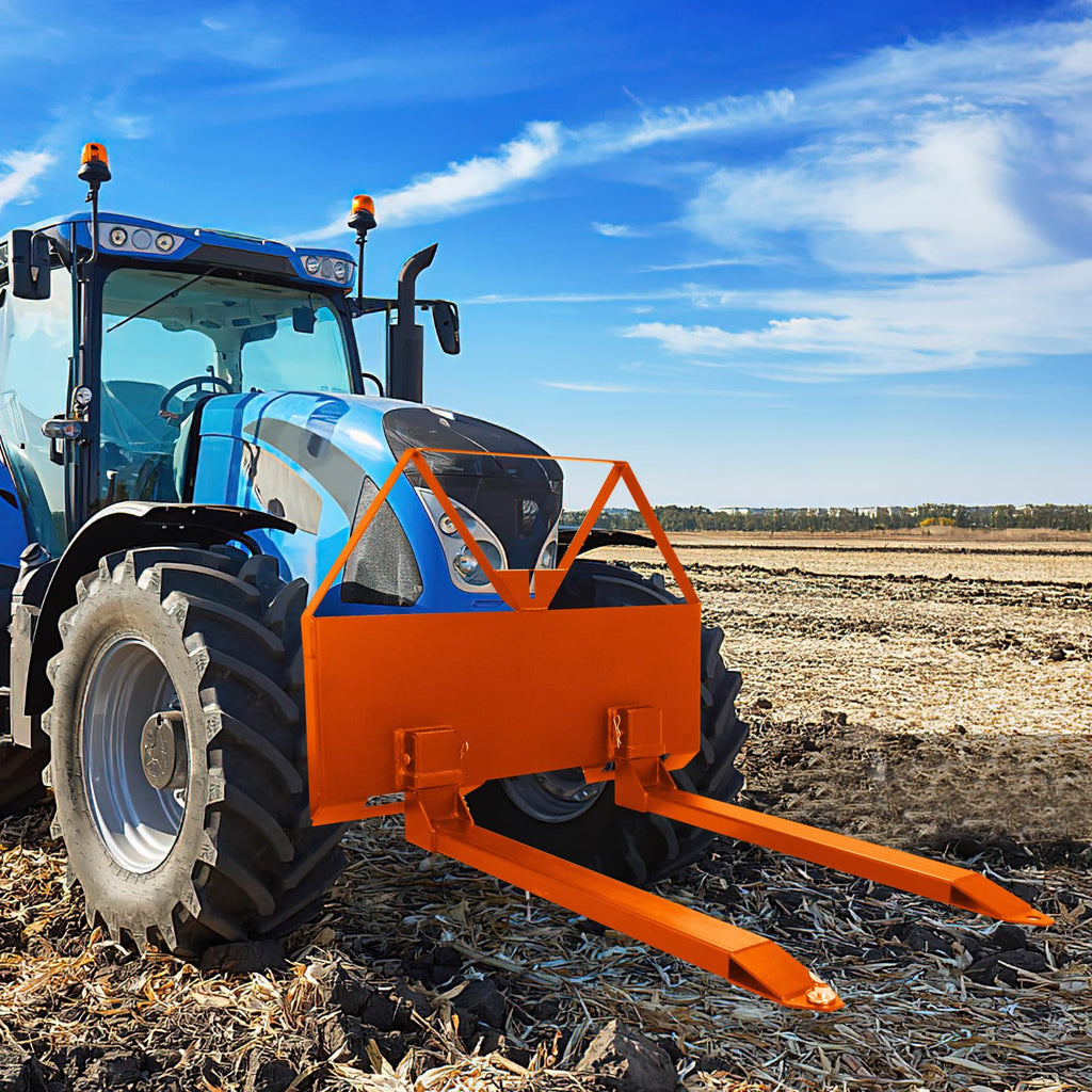 Garvee 46" Pin-On Pallet Forks Attachment With Quick Attach Mount, Universal Skid Steer Forks With Hitch Ball Hole for Tractors and Loaders, Orange