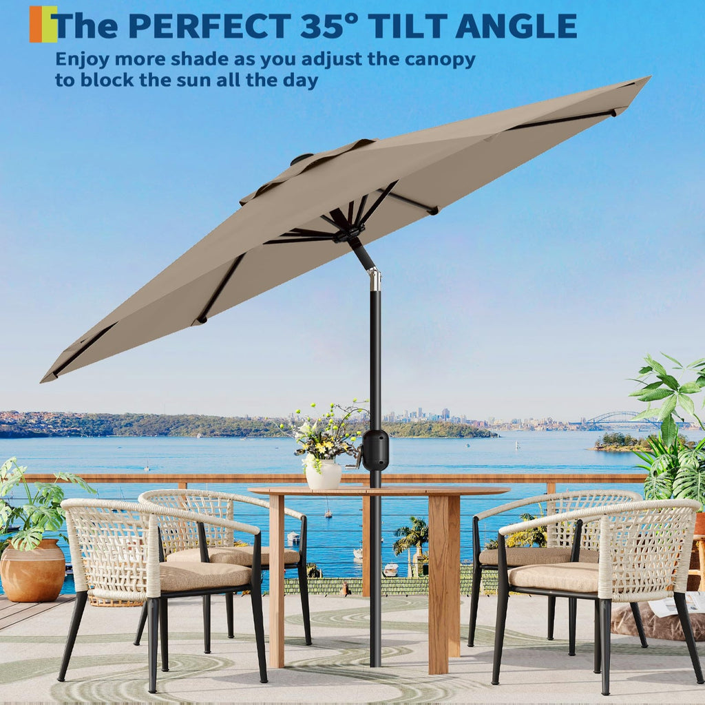 Garvee 9 ft Outdoor Patio Umbrella with 8 Sturdy Ribs, Crank Lift, Push-Button Tilt & UV-Resistant Waterproof Canopy for Pool, Deck, Yard & Garden, Tan