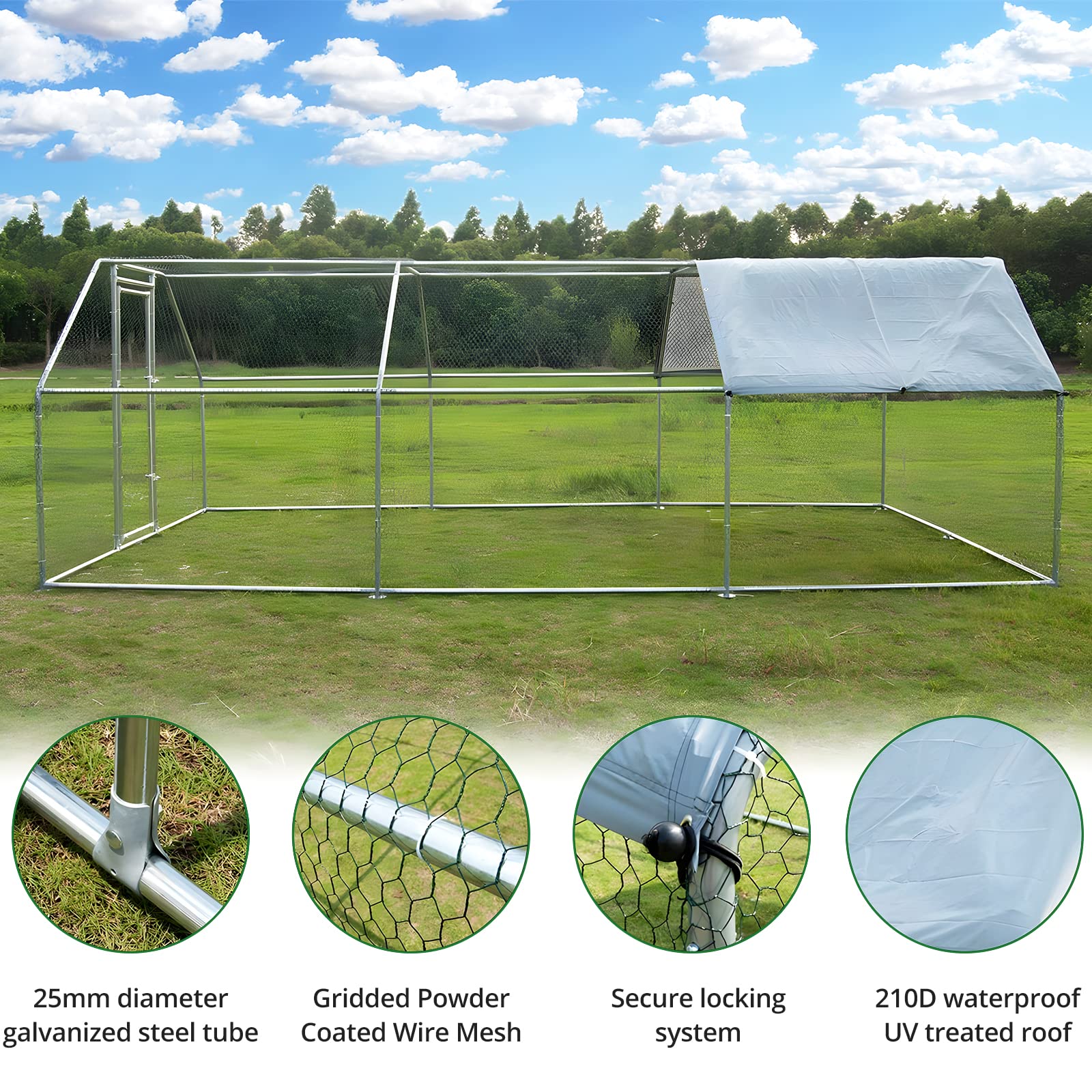 Garvee Large Walk-In Metal 18.5 x 9.2 x 6.5 FT Chicken Coop, Galvanized Wire Hen Cage - 3 Rooms