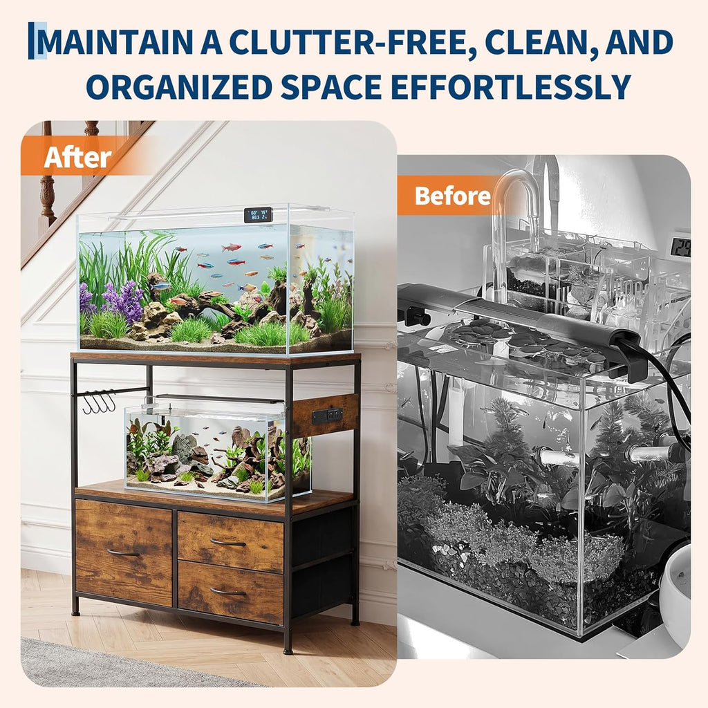 Garvee Fish Tank Stand, Metal Double Aquarium Stand with Cabinet, Heavy Duty Reptile Terrarium Stand