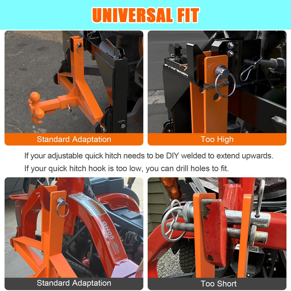 Garvee 3 Point 2" Trailer Hitch Receiver Heavy-Duty for Category 1 Tractors Compatible with Kubota BX LM25H WLM Tractor NorTrac Yanmar Kioti Cat 3 Point 2"-Orange