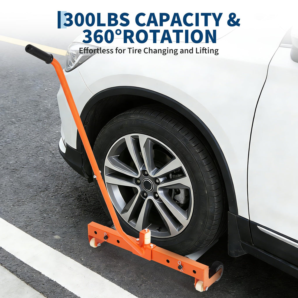 Garvee Adjustable Tire Wheel Dolly 330LBS Tire Lifter for 23.5"-43.5" Wheels, Universal Fit, Black, Ergonomic Handle, Orange