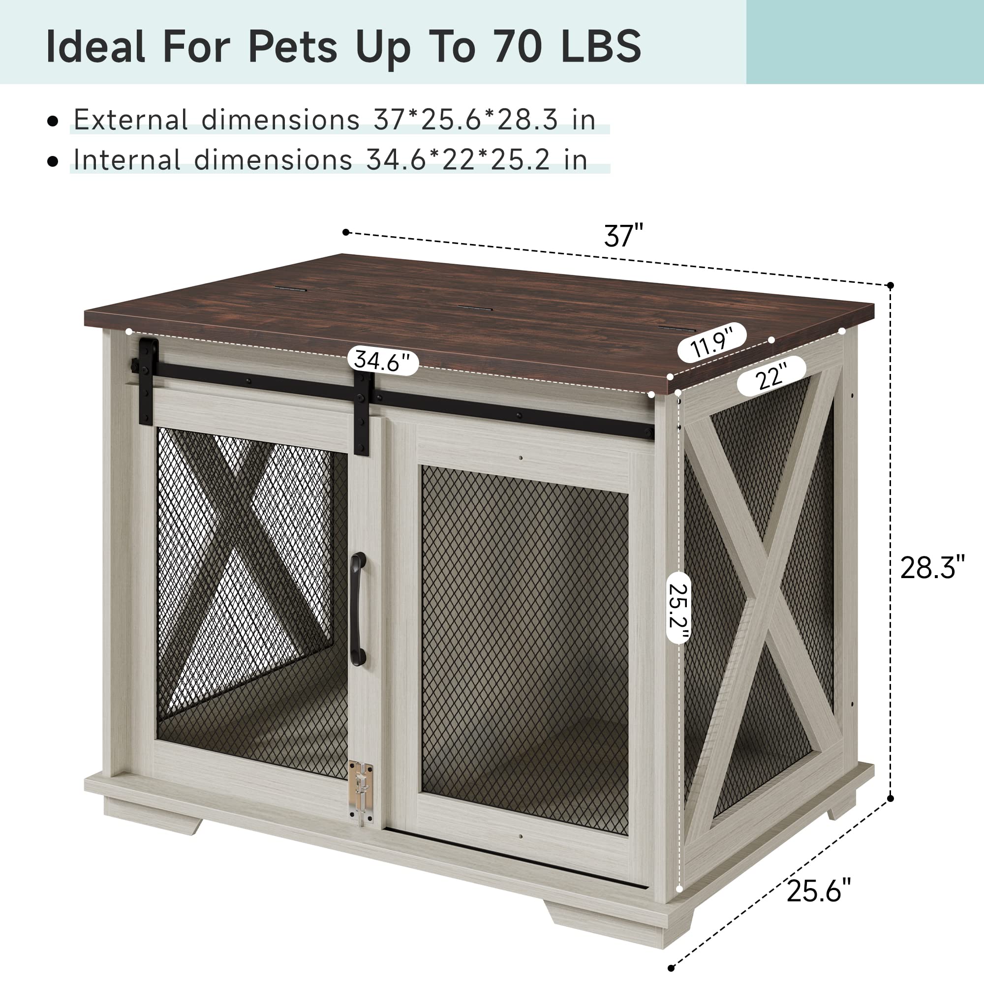 Garvee 37" Dog Crate Furniture Side End Table with Flip Top and Movable Divider, Wooden Dog Crate Table Large, Style Dog Kennel Side End Table, White