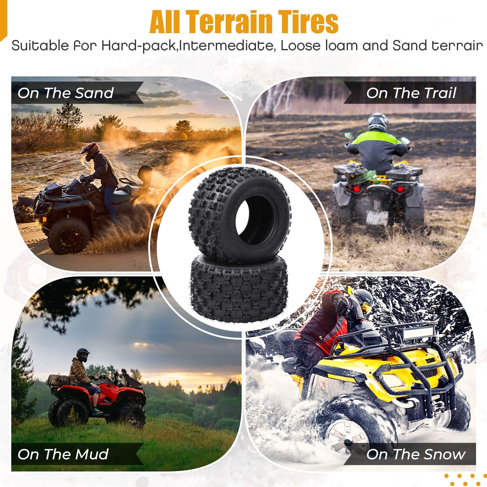 Garvee Set of 4 ATV UTV Tires Front 21x7-10 & Rear 20x10-9 6PR TL Black Durable Off-Road