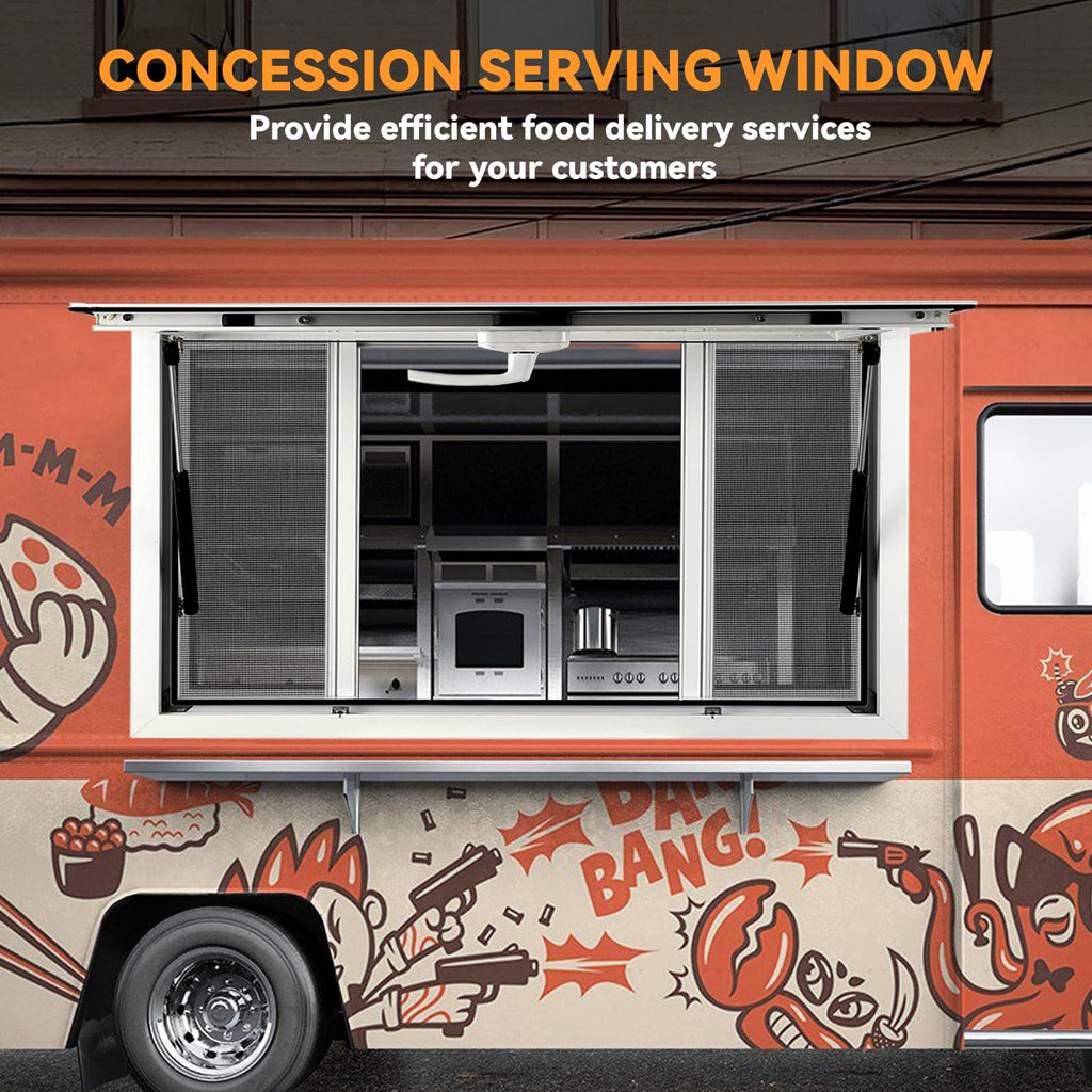Garvee Concession Window, 36" x 36" Aluminum Alloy Concession Stand Serving Window Door with 4 Horizontal Sliding Screen Windows & Awning Door & Drag Hook, Serving Window for Food Trucks Concession Trailers