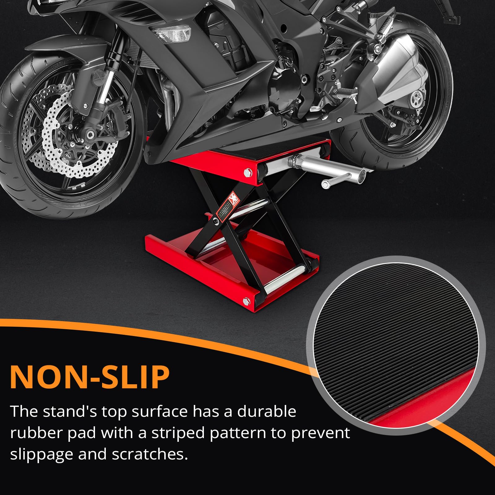 Garvee 1100 LBS Motorcycle Dirt Bike Scooter Crank Stand Without Casters, Wide Deck Motorcycle Center Scissor Lift Jack Repair Hoist Stand Bikes ATVs