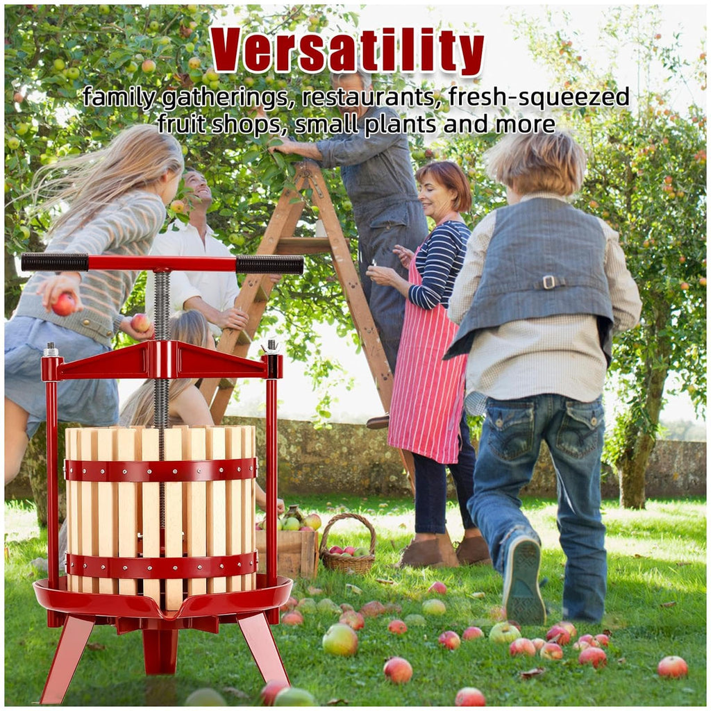 Garvee Fruit Wine Press 4.75 Gal/18L, Wood Steel Fruit Wine Press with 1 Pack Filter Bag, Traditional Juicer Manual T-Handle Fruit Press, Triangular Structure, Juicer Grinder Making Press for Outdoor Kitchen