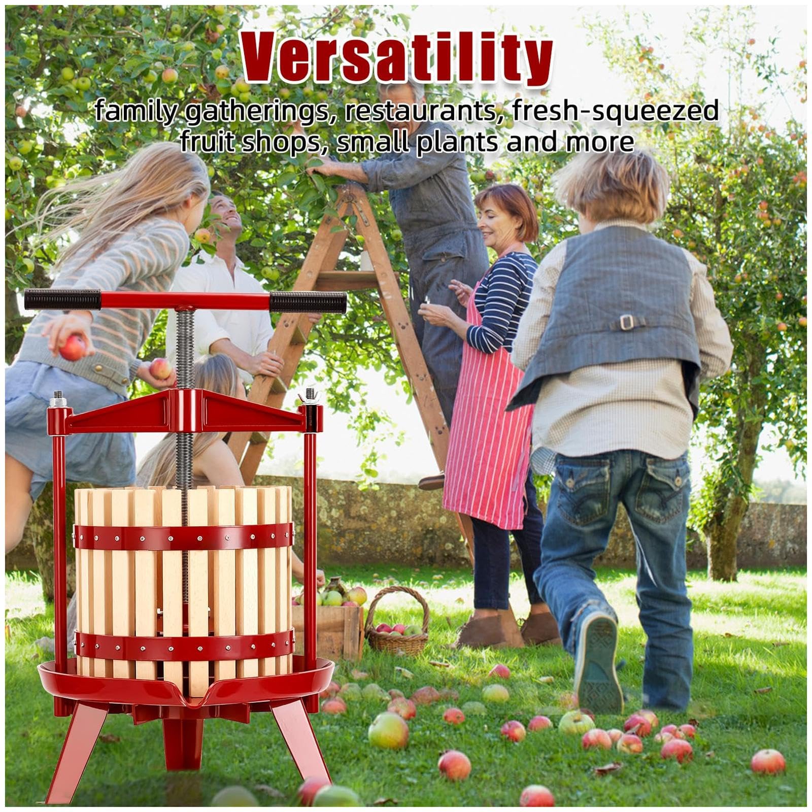 Garvee Fruit Wine Press 4.75 Gal/18L, Wood Steel Fruit Wine Press with 1 Pack Filter Bag, Traditional Juicer Manual T-Handle Fruit Press, Triangular Structure, Juicer Grinder Making Press for Outdoor Kitchen