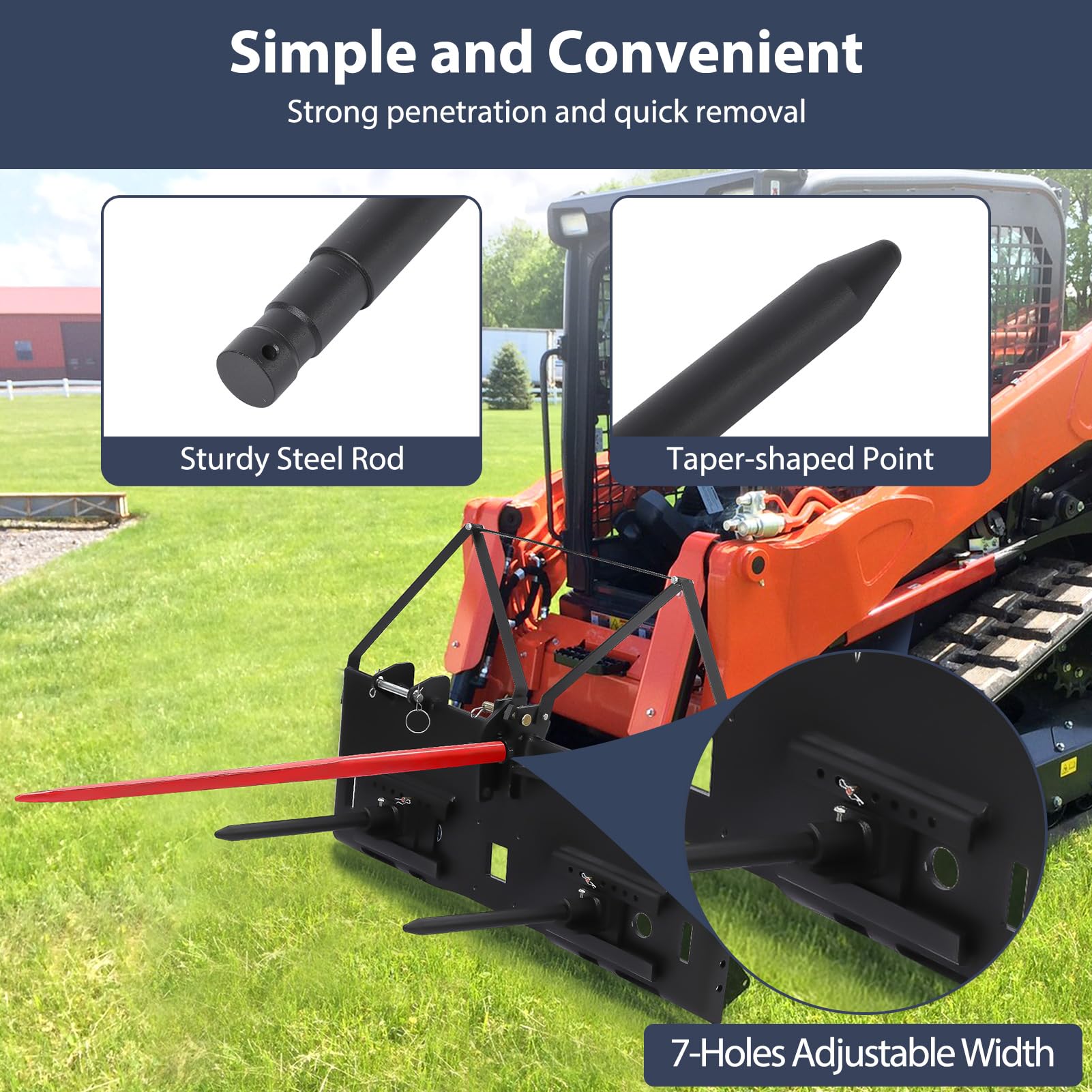 Garvee Hay Spear 39" Bale Spear 3600 lbs Capacity, Bale Spike Quick Attach Square Hay Bale Spears, Hay Handing Equipment Fit for Bobcat Tractors, Red Coated Bale Forks for Kubota Bobcat Tractor Loader