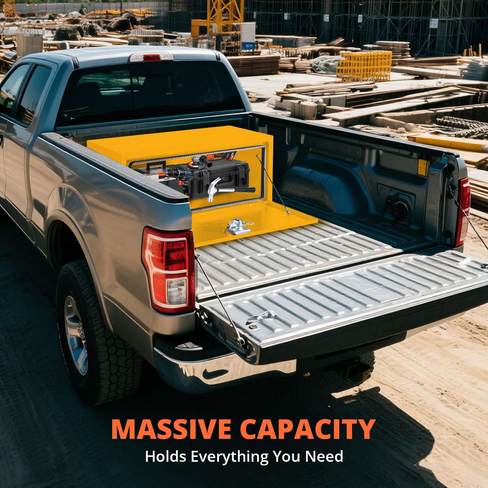 Garvee 36x14x16 Inch Underbody Truck Box Black Steel Lockable Waterproof Toolbox for Tools Storage Heavy Duty Organizer, Yellow