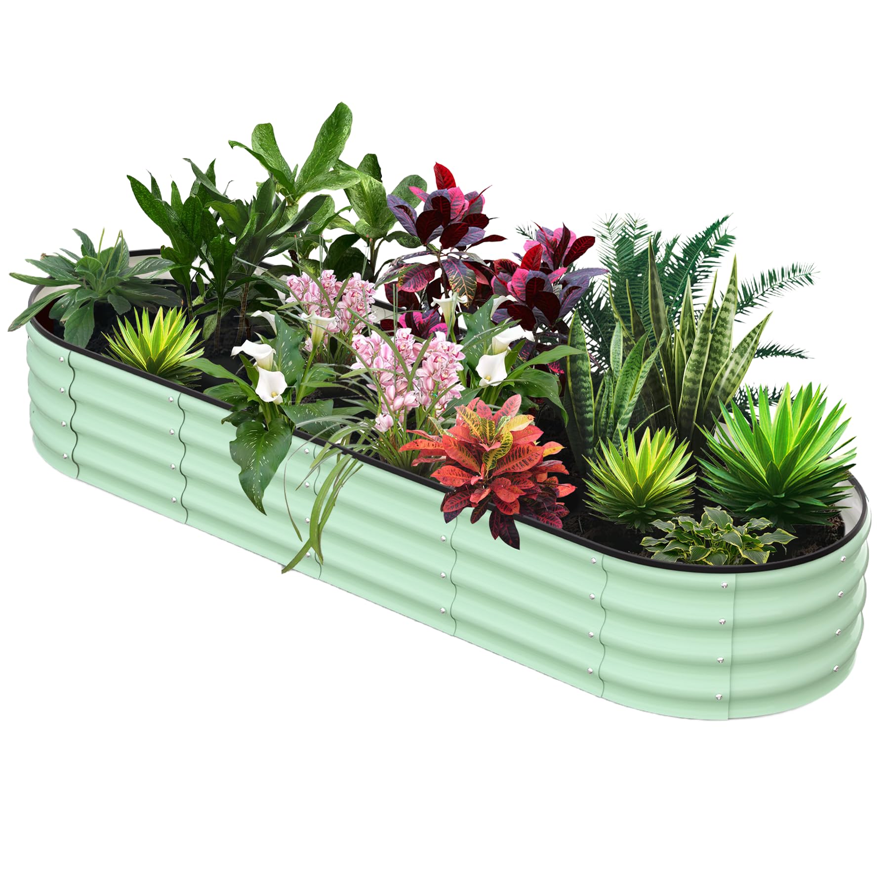 Garvee 8' X 2' X 1' Galvanized Raised Beds for Outdoor, Oval Raised Garden Bed with Open Base, Tool-Free Assembly Planter Raised Boxes for Outdoor Vegetables & Flowers, Green