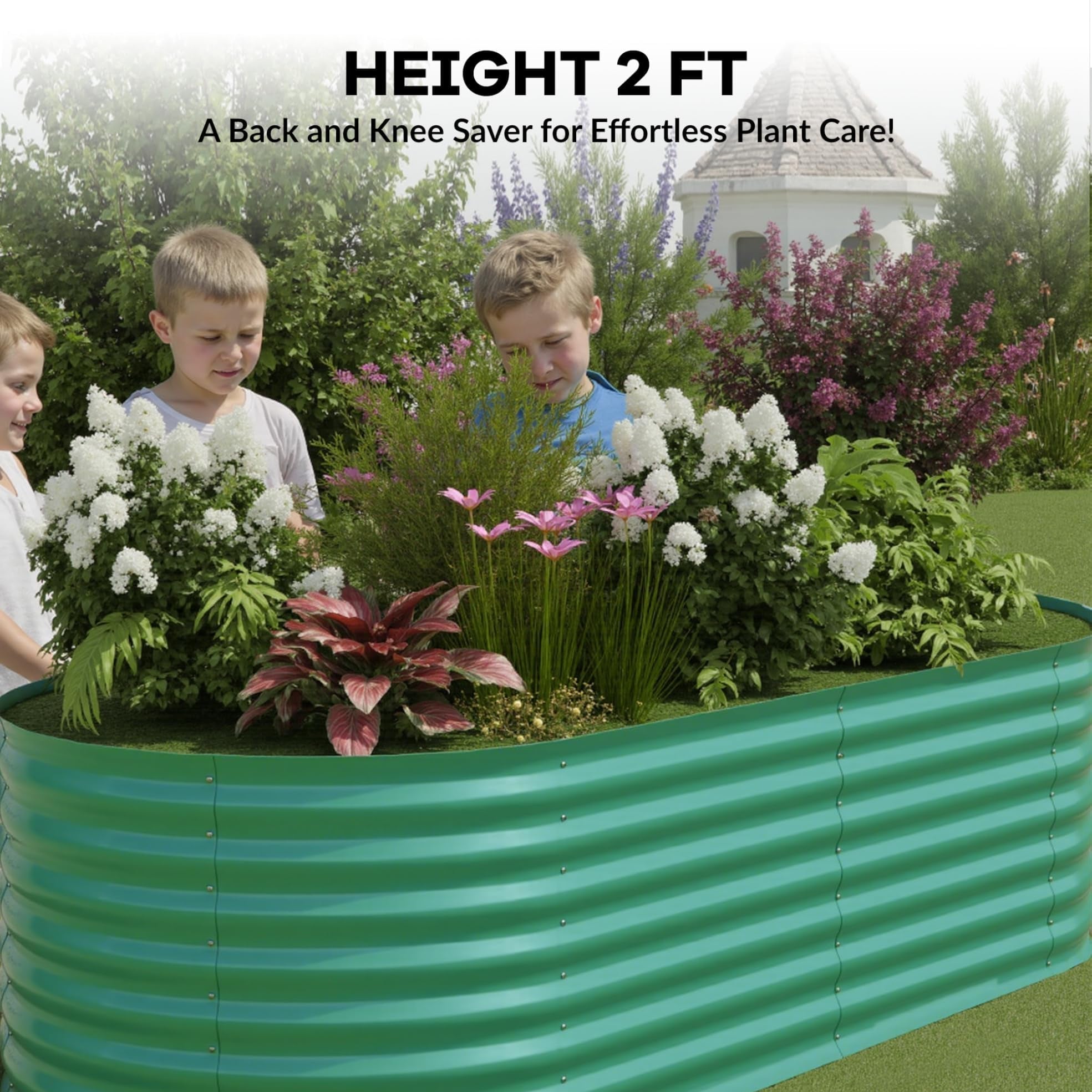 Garvee 6' X 3' X 2' Oval Galvanized Raised Garden Bed, Outdoor Metal Planter Box for Flowers, Vegetables & Herbs, Green