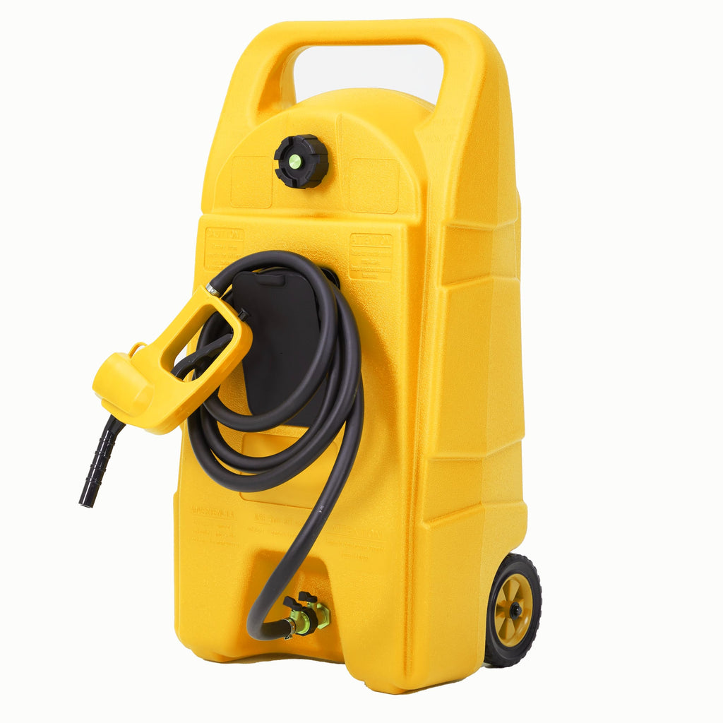 Garvee 15 Gallon Gas Can Fuel Tank Container With Manual 10 FT Siphon Pump Portable Diesel Gas Storage Caddy Wheels For Car ATV Boat Tractor Snow Blower Generator, Yellow