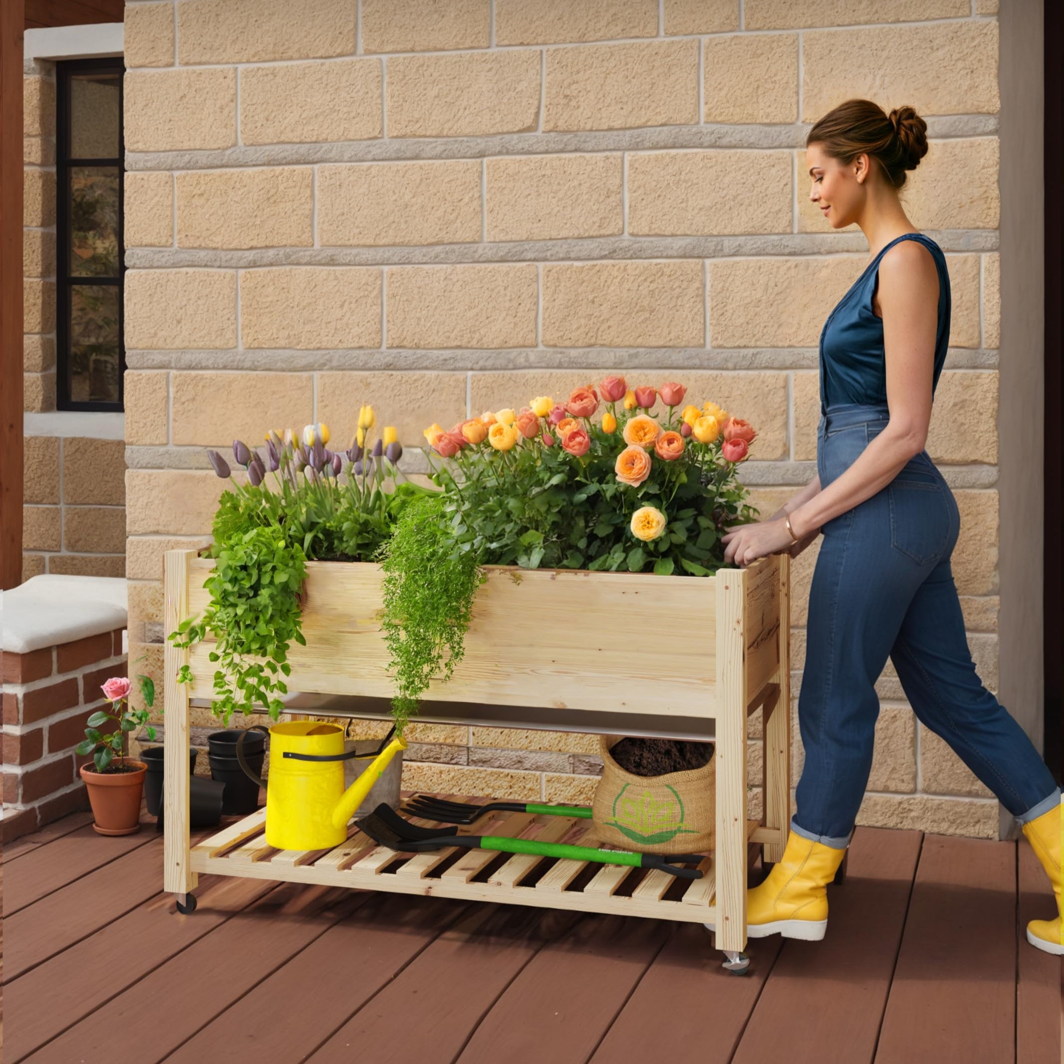 Garvee Wooden Raised Garden Bed with Legs,Elevated Raised Planter Box Outdoor for Growing Vegetables and Herbs,Sturdy Raised Table Garden Bed with Wheels-Enhanced Depth (Natural,48 * 24 * 30 in)