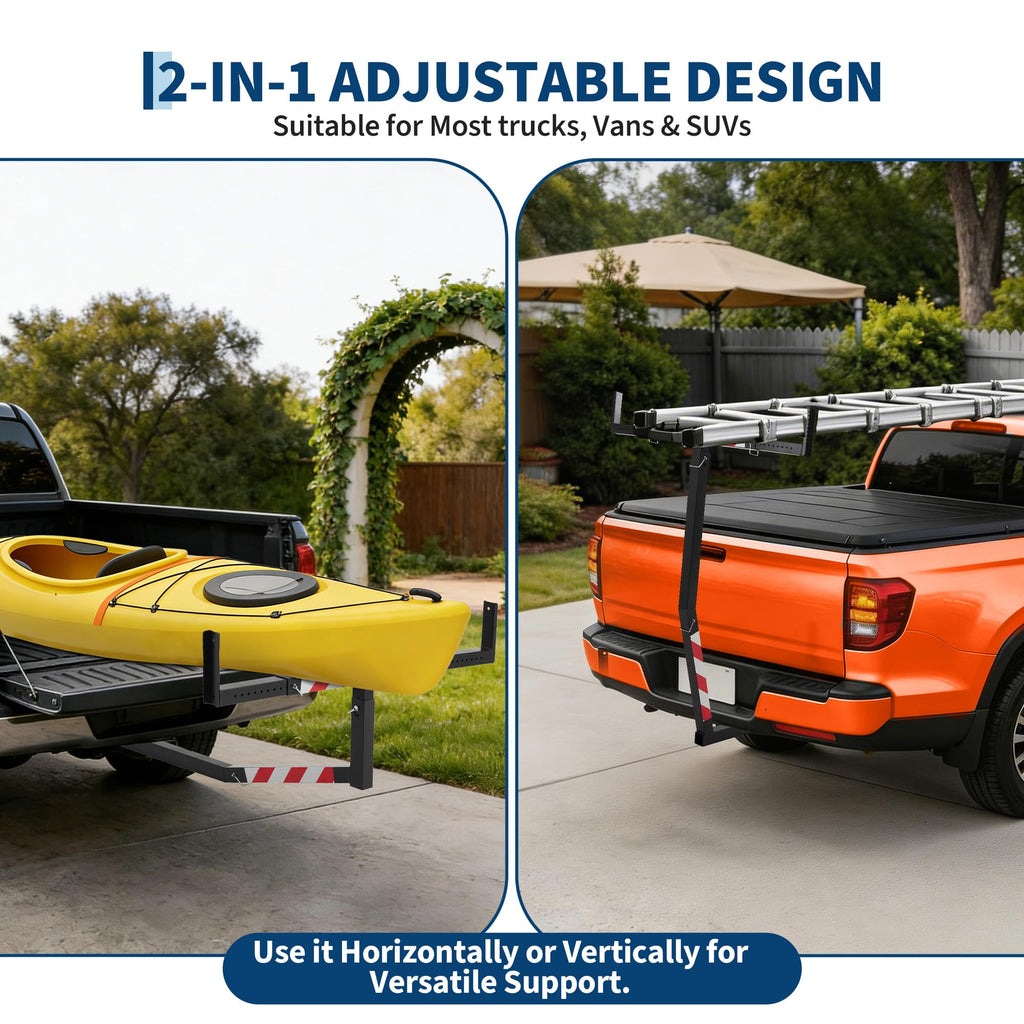 Garvee Adjustable 750 Lbs Hitch Mount Truck Bed Extender - Heavy Duty Steel, Foldable Pickup Rack for Kayak, Ladder, Lumber, Black