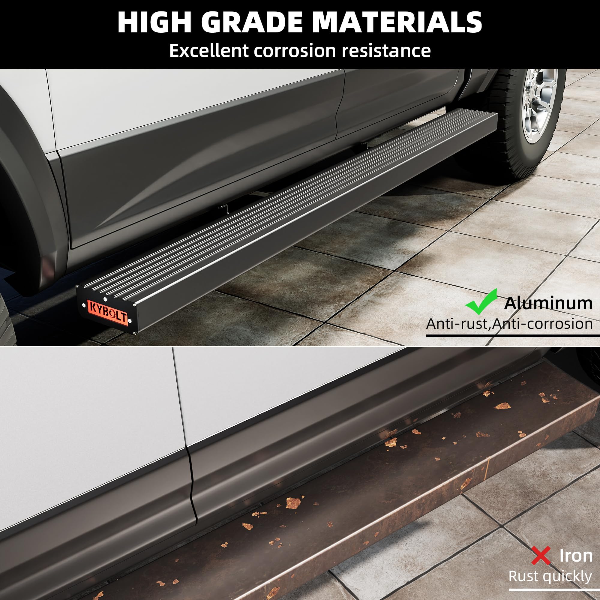 Garvee Running Boards Compatible with 2007-2018 Chevy Silverado/GMC Sierra 1500 Crew Cab,Aluminum Running Boards for 2007-2019 Silverado/Sierra 2500HD 3500HD Crew Cab Side Step Nerf Bars