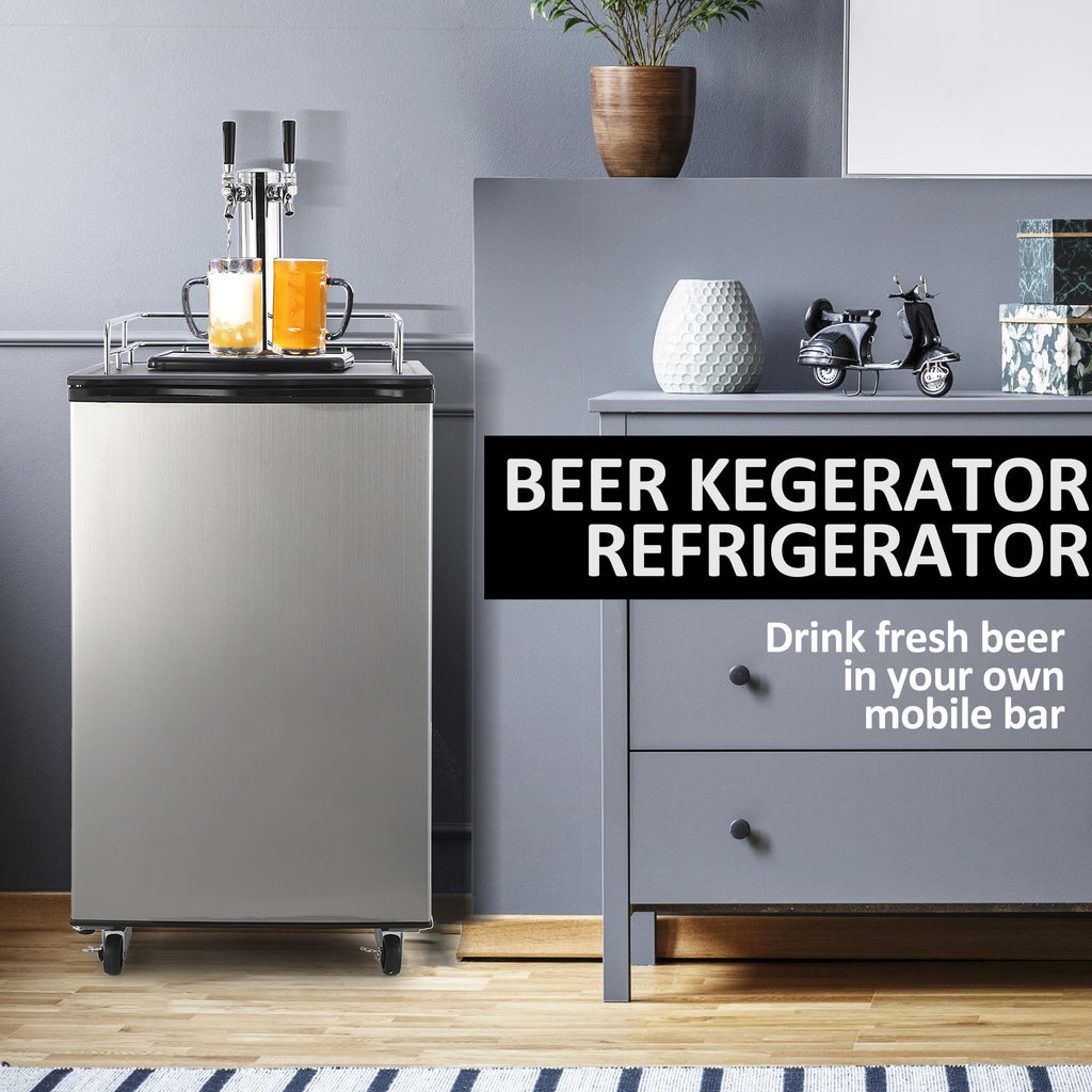 Garvee Beer Kegerator, Dual Tap Draft Beer Dispenser, Full Size Stainless Steel Keg Refrigerator With Drip Tray, CO2 Cylinder, 32°F- 50°F Temperature Control, 170L