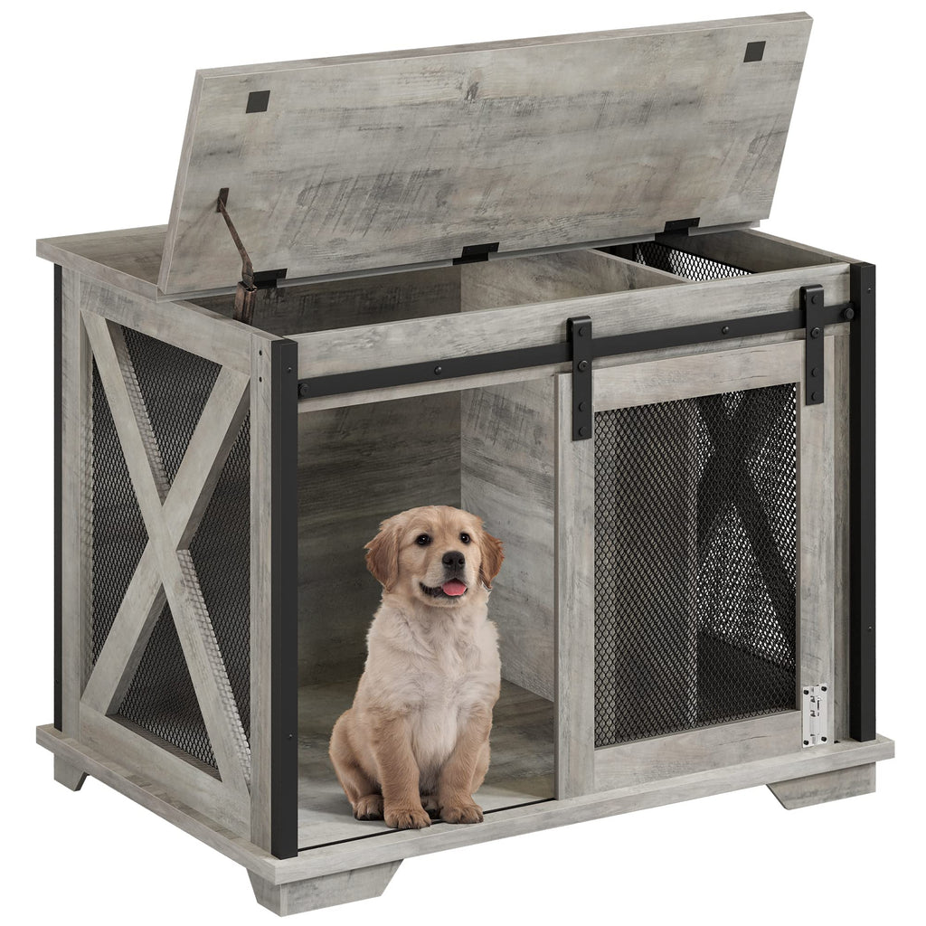 Garvee 37'' Dog Crate Furniture Side End Table with Flip Top and Movable Divider, Wooden Dog Crate Table Large, Style Dog Kennel Side End Table