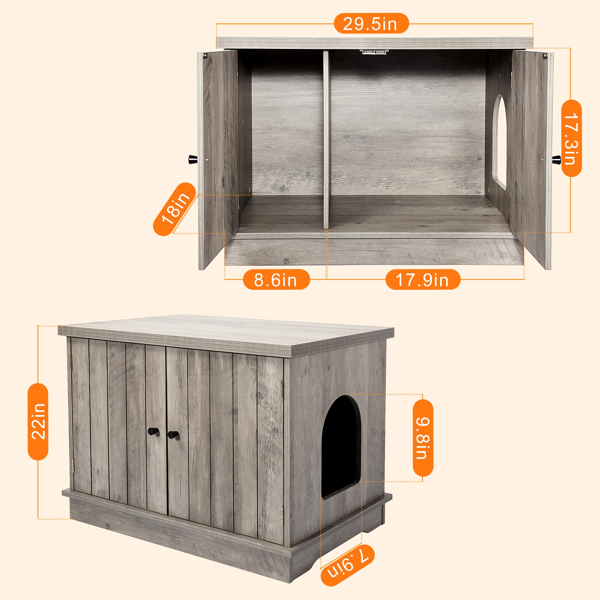 Garvee Cat Litter Box Enclosure with Removable Divider, Wooden Pet House Bench, Hidden Cat Washroom, Side Entry, Large Size, Indoor Use