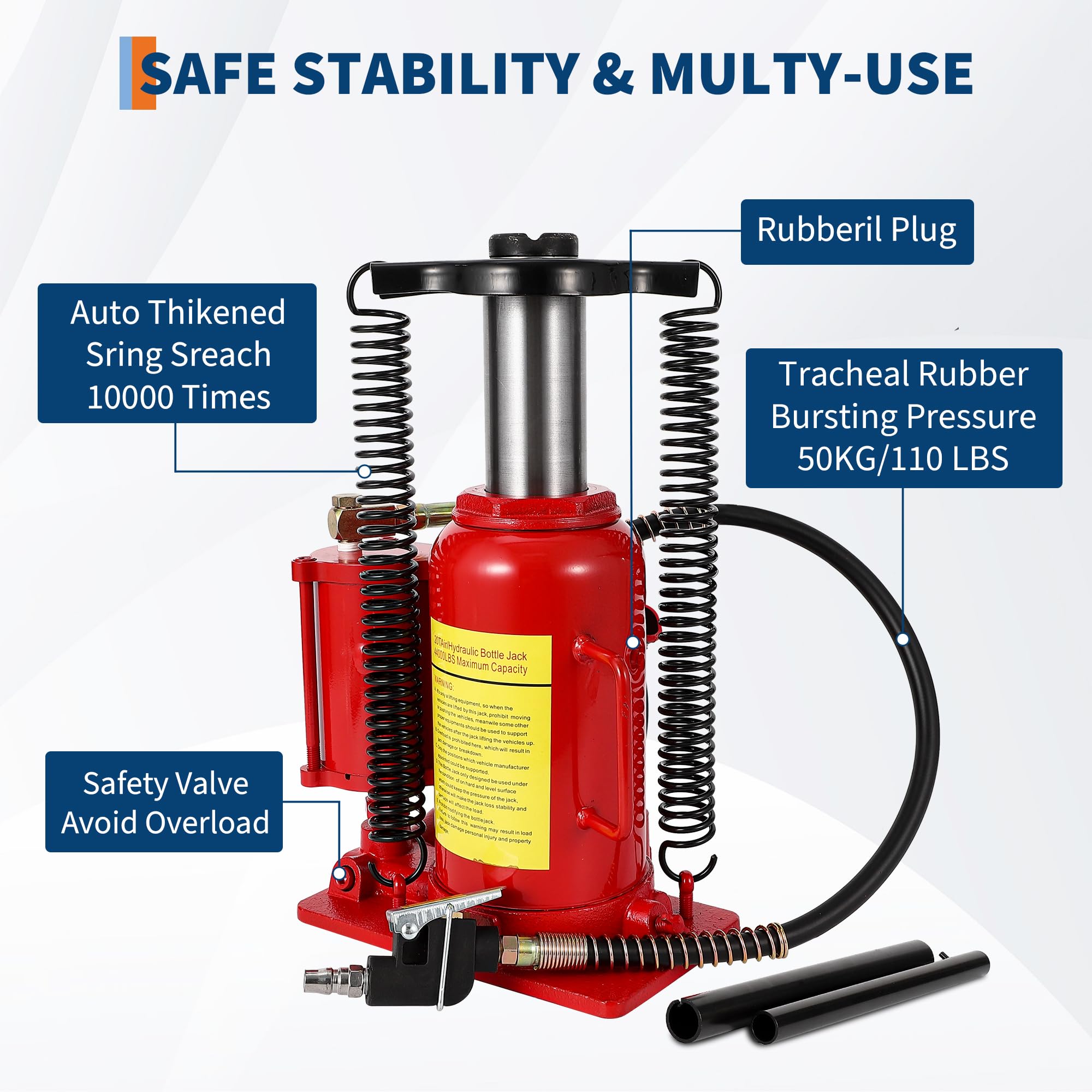 Garvee 20T Air Hydraulic Bottle Jack, Pneumatic Hydraulic All Welded, Heavy Duty Car Pickup Truck RV Lift, 40000 LBS, Red
