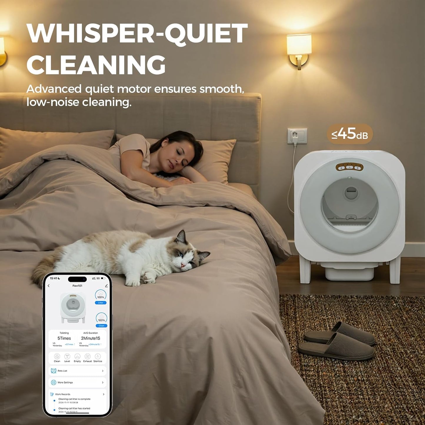 Garvee Automatic Cat Litter Box, 68L Self Cleaning Litter Box with APP Control, Dual Safety Protection and Odor Removal for Multiple Cats, White