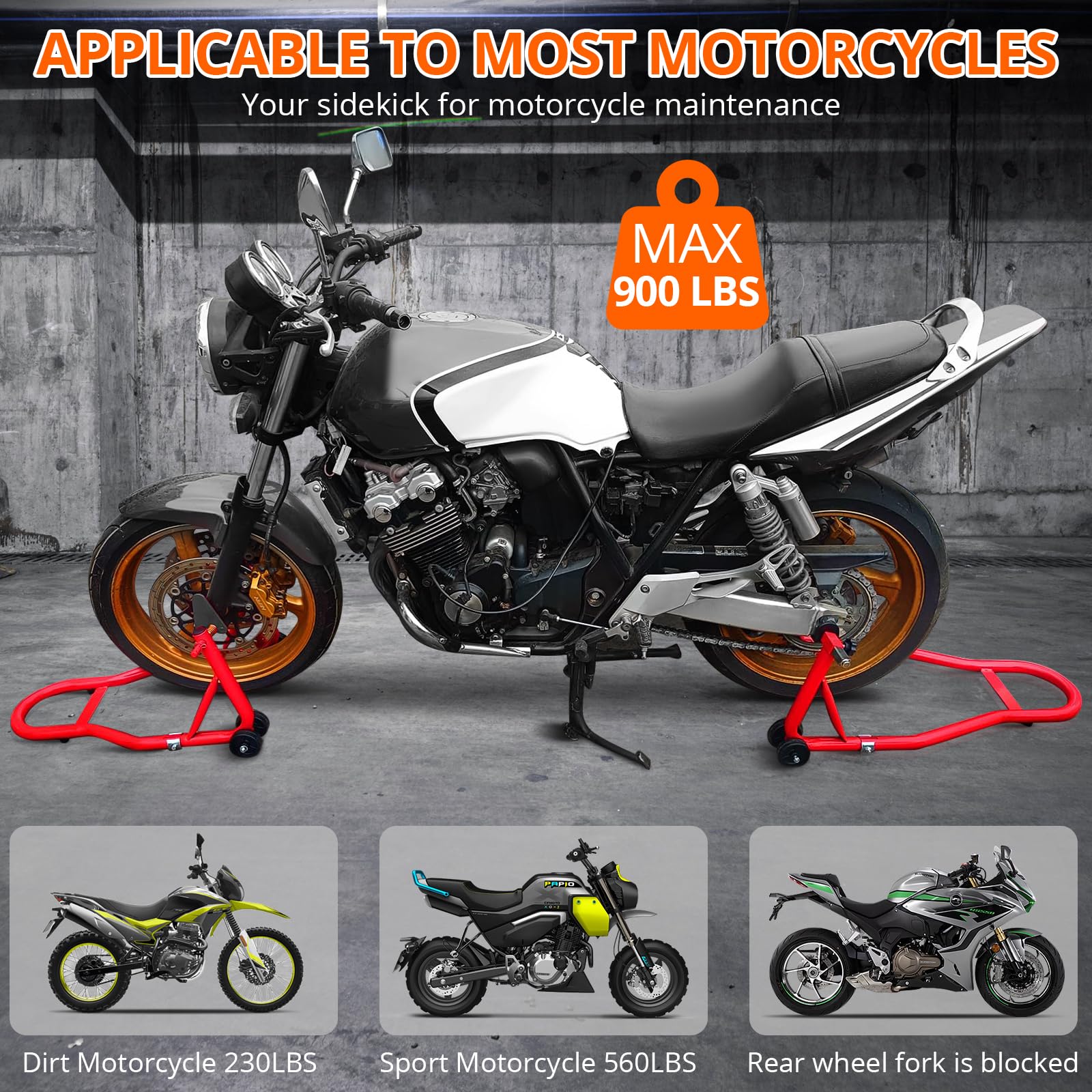 Garvee Motorcycle Stand Lift - 900lbs Front & Rear Combo Universal Motorcycle Stands | Compatible With Most Yamaha Honda Kawasaki Suzuki BMW Motorcycles