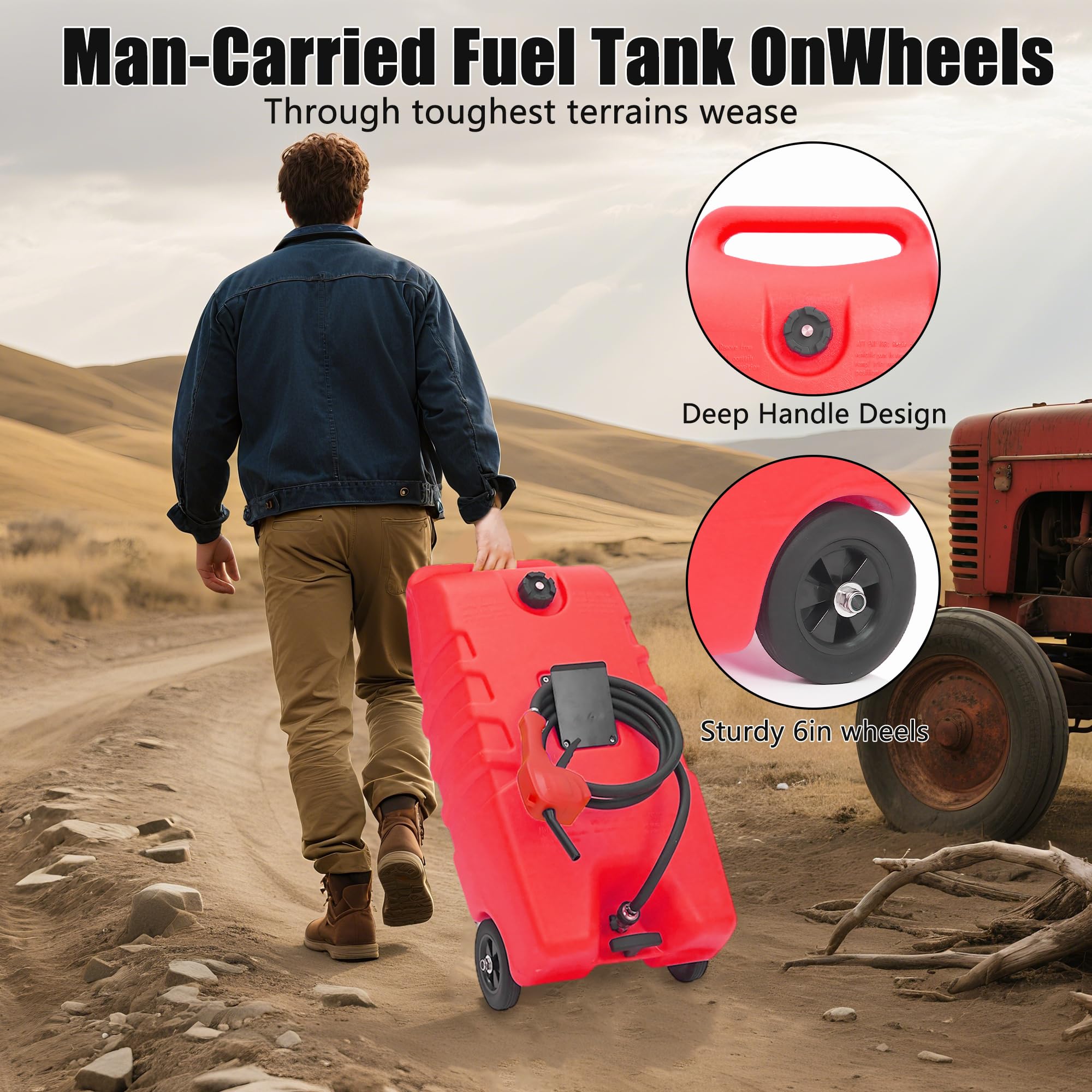 Garvee 14 Gallon Fuel Caddy Portable Gas Can Fuel Tank with Siphon Pump and 10ft Hose for Cars ATVs Lawn Mowers Boats, UV-Resistant, On-Wheels, Yellow