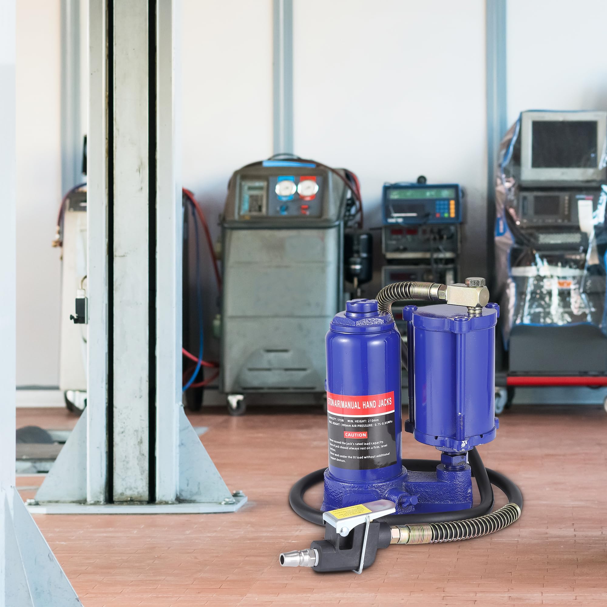 Garvee 5 Ton Pneumatic Air Hydraulic Bottle Jack with Manual Hand Pump, In-Line Cylinder, for Auto Repair & House Lifting