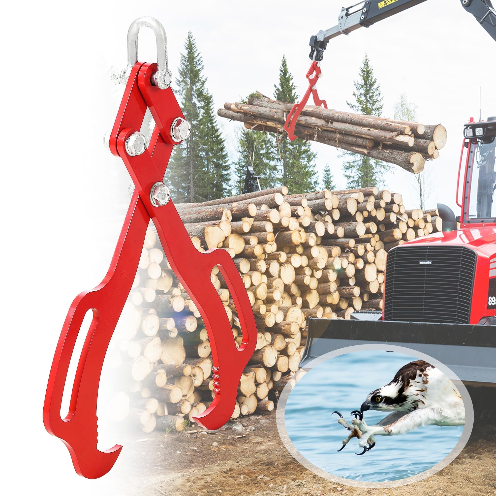 Garvee Log Lifting Tongs Superior Grip Heavy-Duty Steel Claws 18in 2 Claw Powder-Coated Rust-Resistant