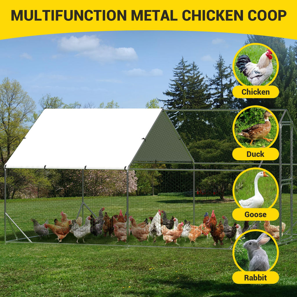 Garvee Large Metal Chicken Coop, Chicken Coop Run with Cover, Large Chicken Run with Double Door, Chicken Pen for Outdoor Farm Yard (13.1'L x 9.8'W x 6.6'H)