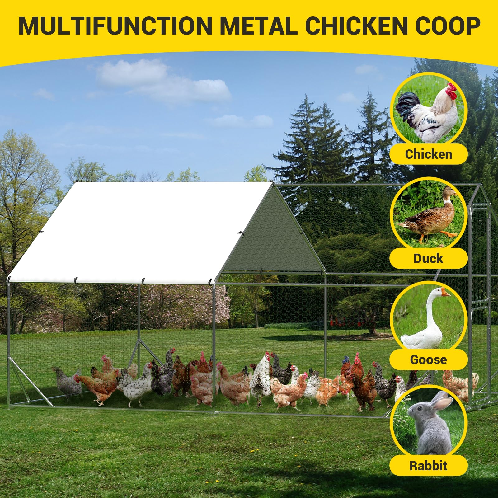 Garvee Large Metal Chicken Coop, Chicken Coop Run with Cover, Large Chicken Run with Double Door, Chicken Pen for Outdoor Farm Yard (13.1'L x 9.8'W x 6.6'H)