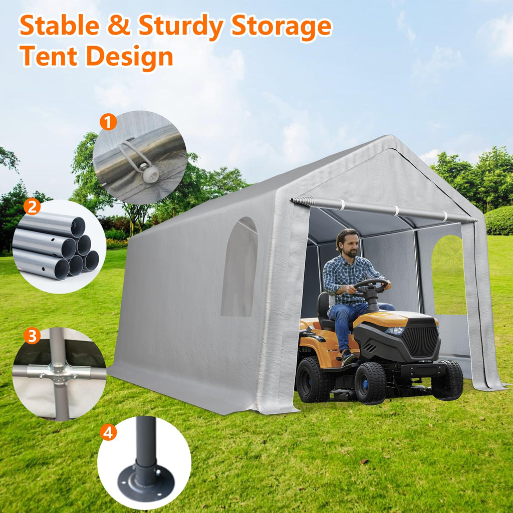 Garvee 10' X 20' Heavy Duty Carport - Powder-Coated Steel Frame, All-Weather Waterproof & UV-Resistant w/Roll-Up Doors for Cars/Boats, Grey