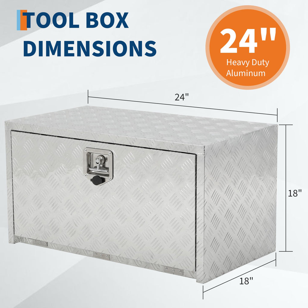 Garvee  24"X18" Heavy Duty Aluminum Tool Underbody Box Waterproof Truck Storage Organizer Chest for Pick Up Truck Bed RV Trailer, Silver