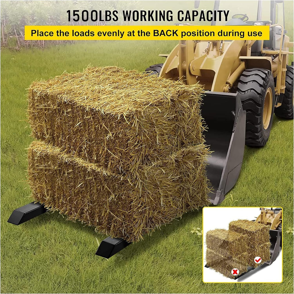 Garvee 43" 1500lbs Clamp on Pallet Forks, Heavy Duty Forks for Tractor Skid Steer Loader Bucket, Heavy Duty Quick Attach Forks with Adjustable Stabilizer Bar (17.5"-35")