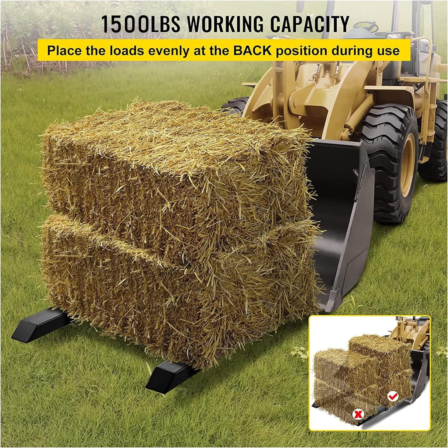 Garvee 43" 1500lbs Clamp on Pallet Forks, Heavy Duty Forks for Tractor Skid Steer Loader Bucket, Heavy Duty Quick Attach Forks with Adjustable Stabilizer Bar (17.5"-35")