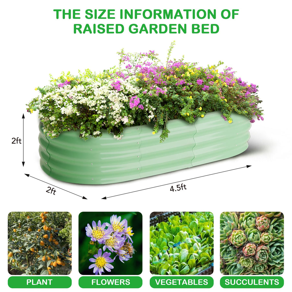 Garvee 2-Pack 4.5'x2'x2' Oval Galvanized Raised Garden Beds, Open Base Metal Planters, Large Outdoor Planter Boxes, Green