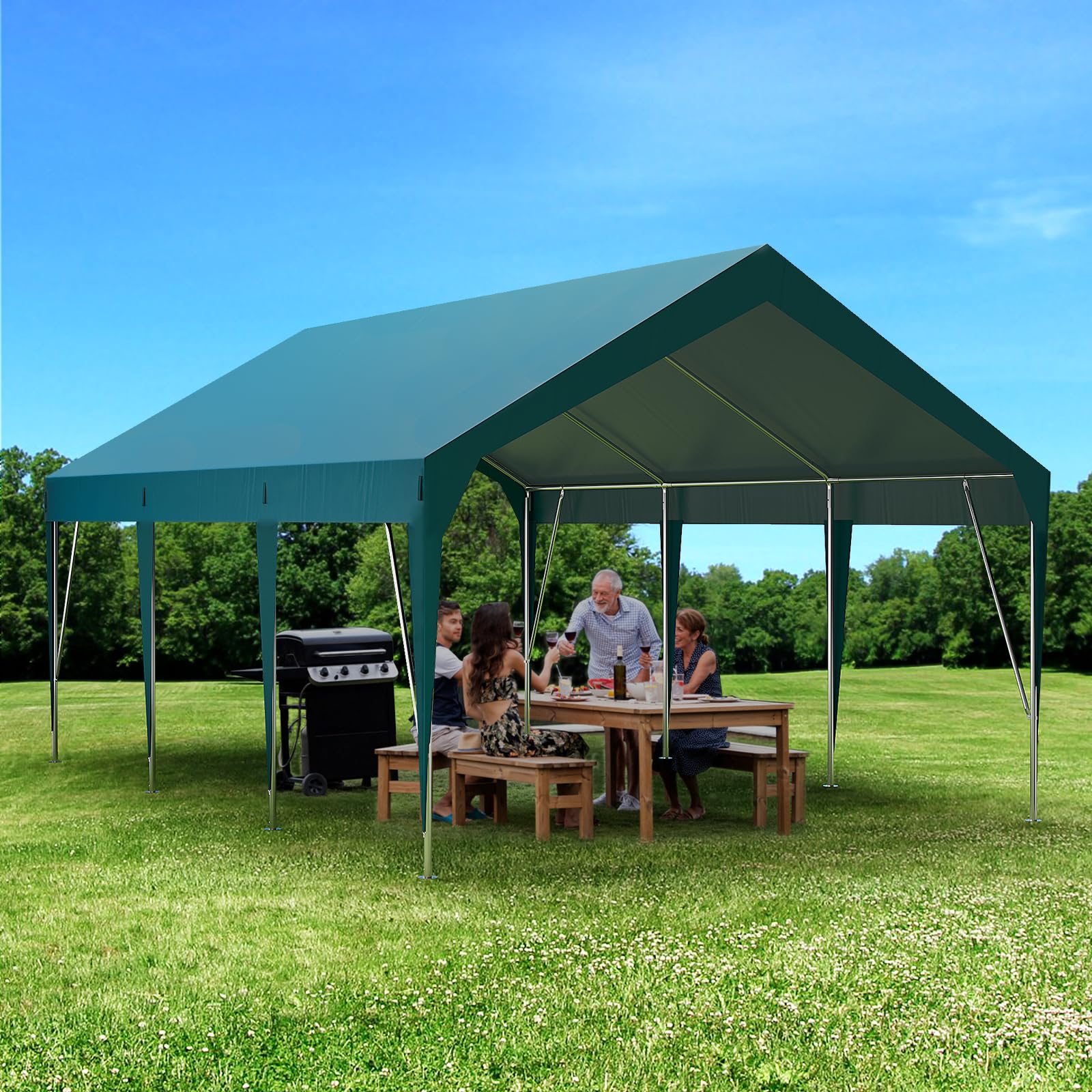 Garvee 10' X 20' Heavy Duty Carport, Portable Garage with Waterproof UV Protected Car Canopy, Green