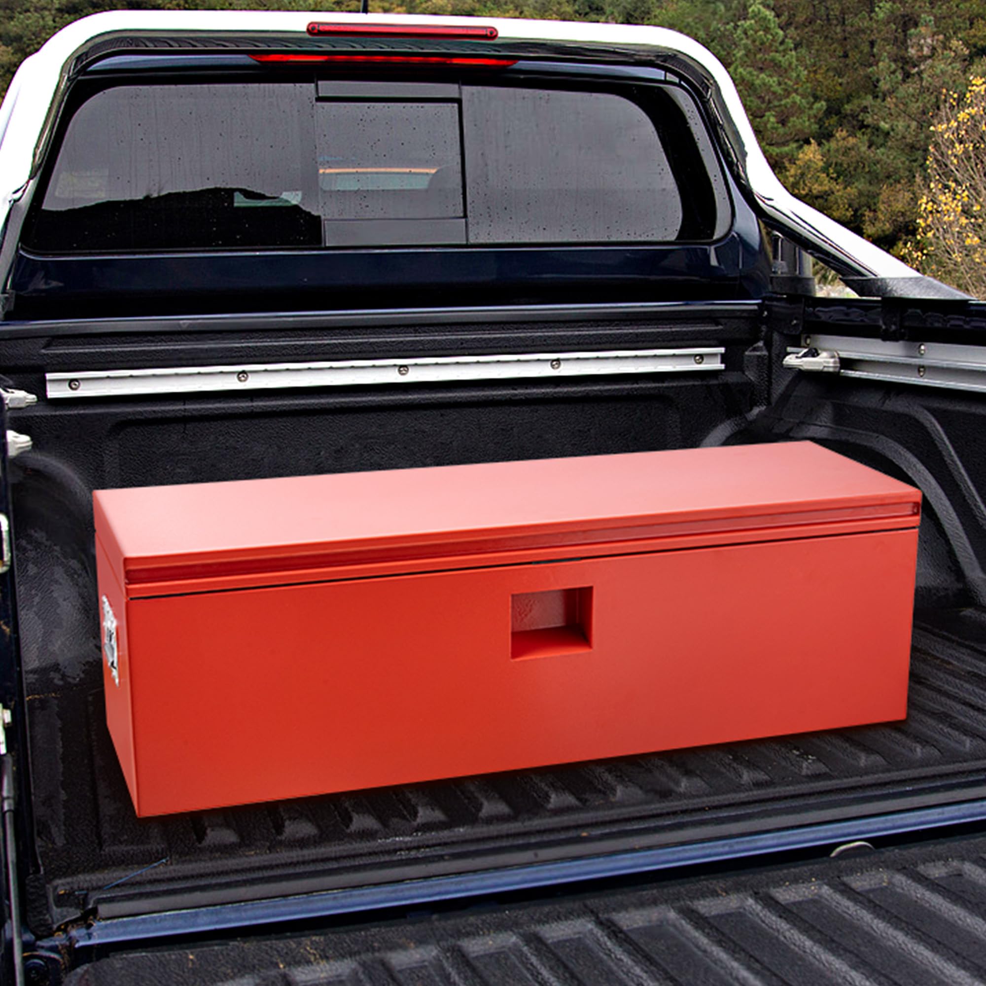 Garvee 24"x15"x15" Steel Truck Tool Box - Heavy-Duty, Dual Lids, Lockable, Weatherproof Storage for Pickup Truck Beds, RVs, and Trailers, Red