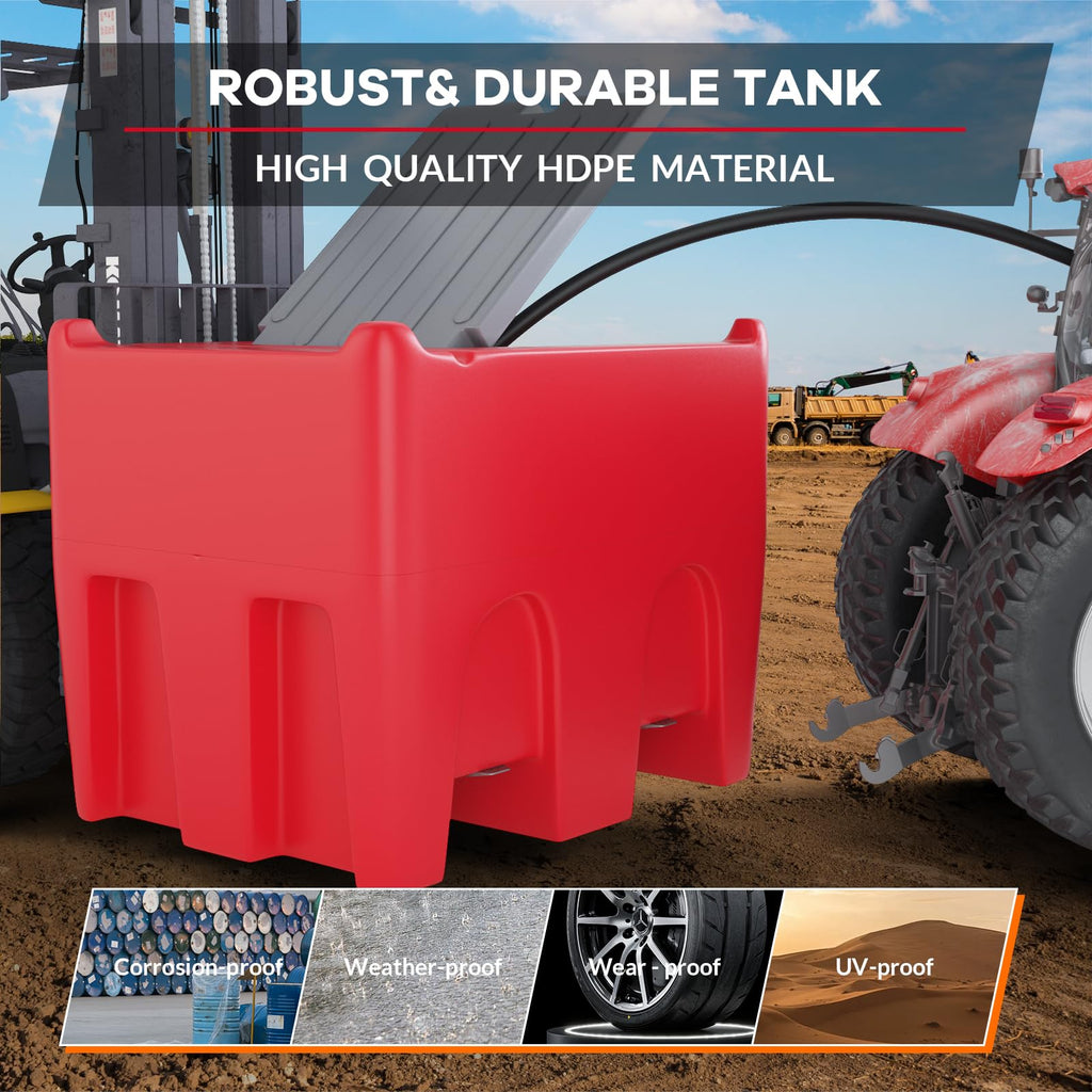 Garvee 116 Gallon Portable Fuel Tank, Gasoline Transfer Tank with 12V Electric Pump, 10 GPM Flow Rate, 13.1ft Hose, Auto Fueling Nozzle, Durable Design for Easy Transportation (Red)