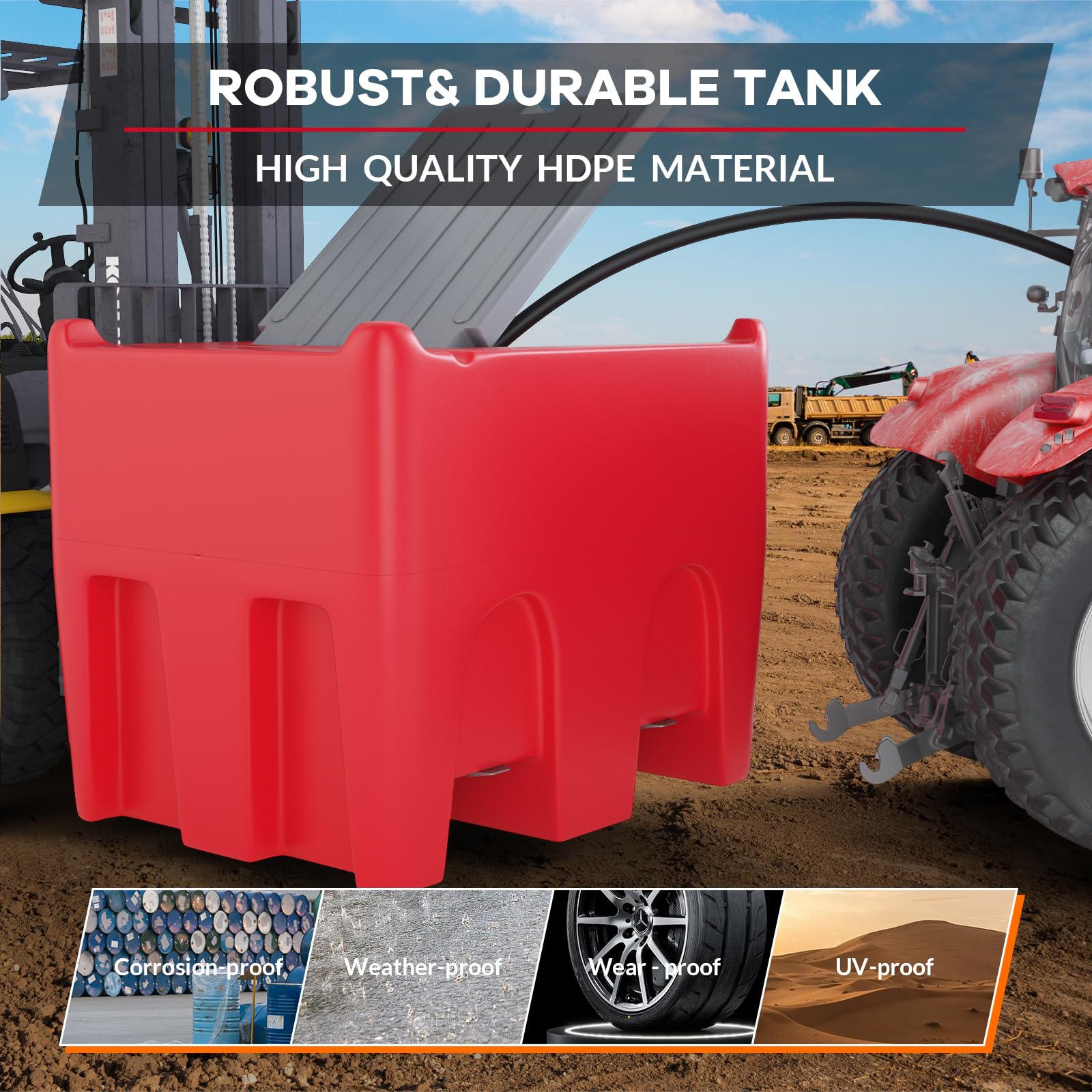 Garvee 116 Gallon Portable Fuel Tank, Gasoline Transfer Tank with 12V Electric Pump, 10 GPM Flow Rate, 13.1ft Hose, Auto Fueling Nozzle, Durable Design for Easy Transportation (Red)