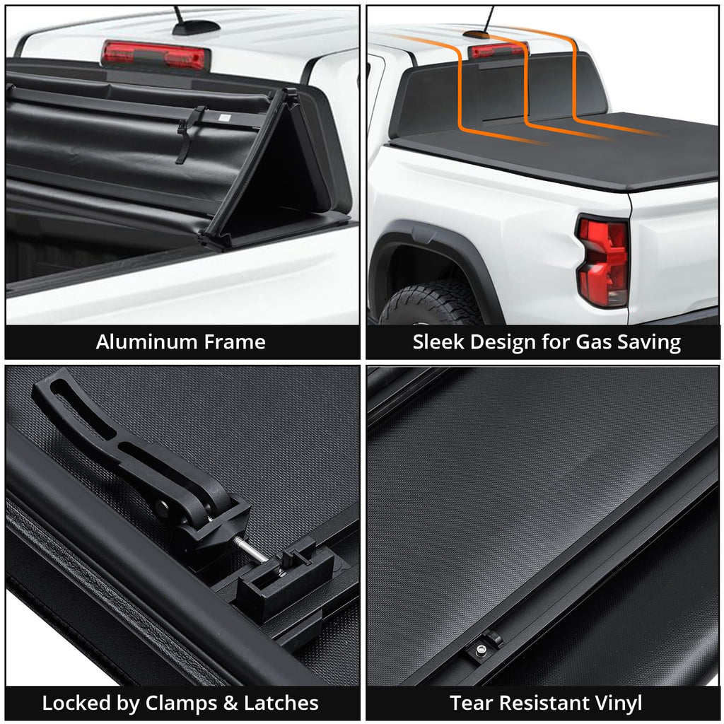 Garvee Soft Tri-Fold Truck Bed Tonneau Cover Compatible with 2009-2025 Dodge Ram 1500  5.6'/65.6"-67.4" Bed（Without Rambox）(excludes Classic Body), Black