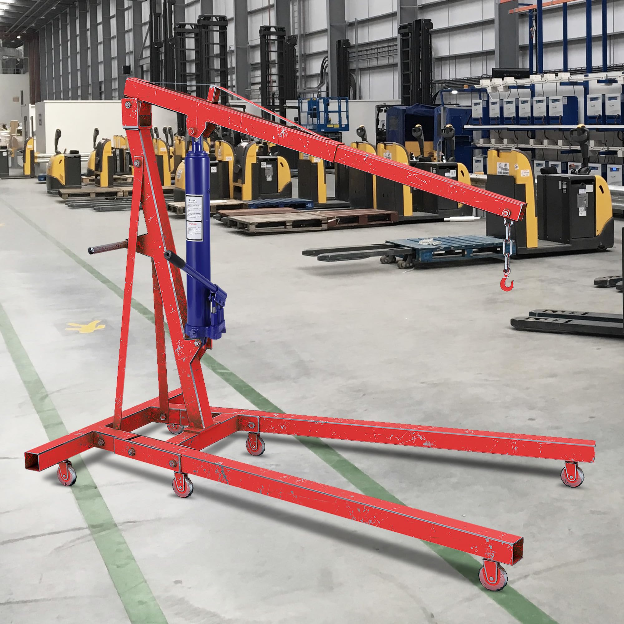 Garvee 8 Ton Hydraulic Long Ram Jack - Manual Cherry Picker with Double Piston Pump, Clevis Base, and Handle for Garage Shop Cranes and Engine Hoists, Blue