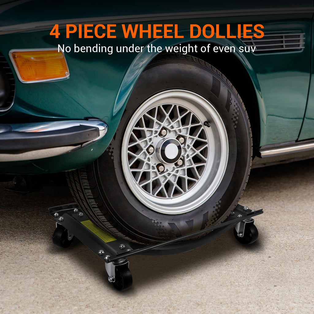 Garvee Car Wheel Dolly Set 4 Heavy Duty Steel Tire Skates Gloves Lockable Casters Handle Van Positioning Jack Lifter Garage