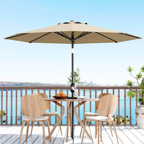 Garvee 10' Patio Umbrella with Crank Lift & Push Button Tilt – 8 Sturdy Ribs Table Umbrella for Yard, Deck, Pool, Outdoor Patio, Tan