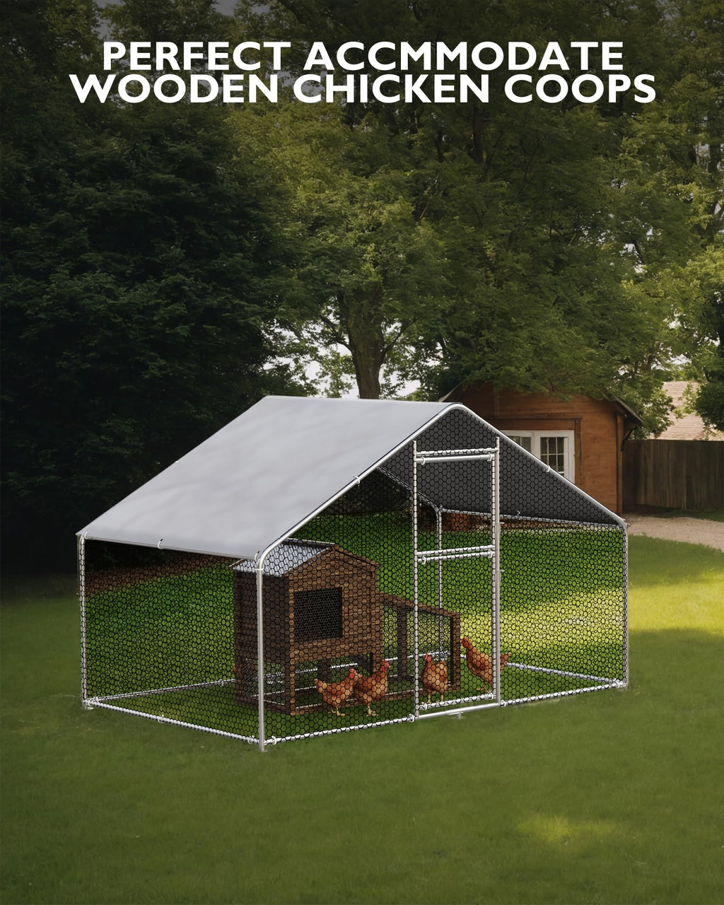 Garvee Large Metal Chicken Coop: Outdoor Walk-in Poultry Cage for 6-10 Chickens, Spire Shaped, Waterproof Anti-UV Cover for Farm or Backyard