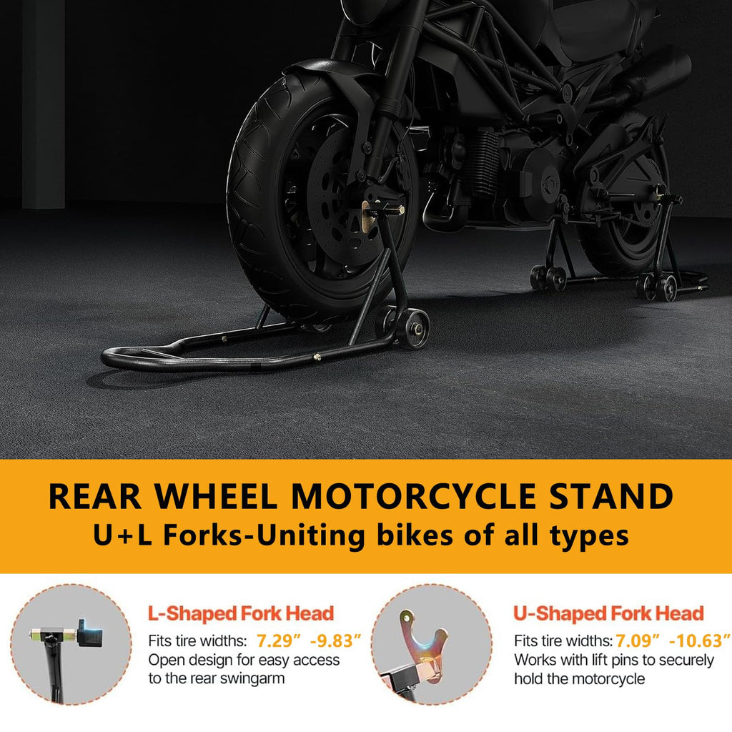 Garvee Motorcycle Stand, 850 lbs Capacity Adjustable Universal Rear Lift with Fork Heads for Sport & Dirt Bikes, Black