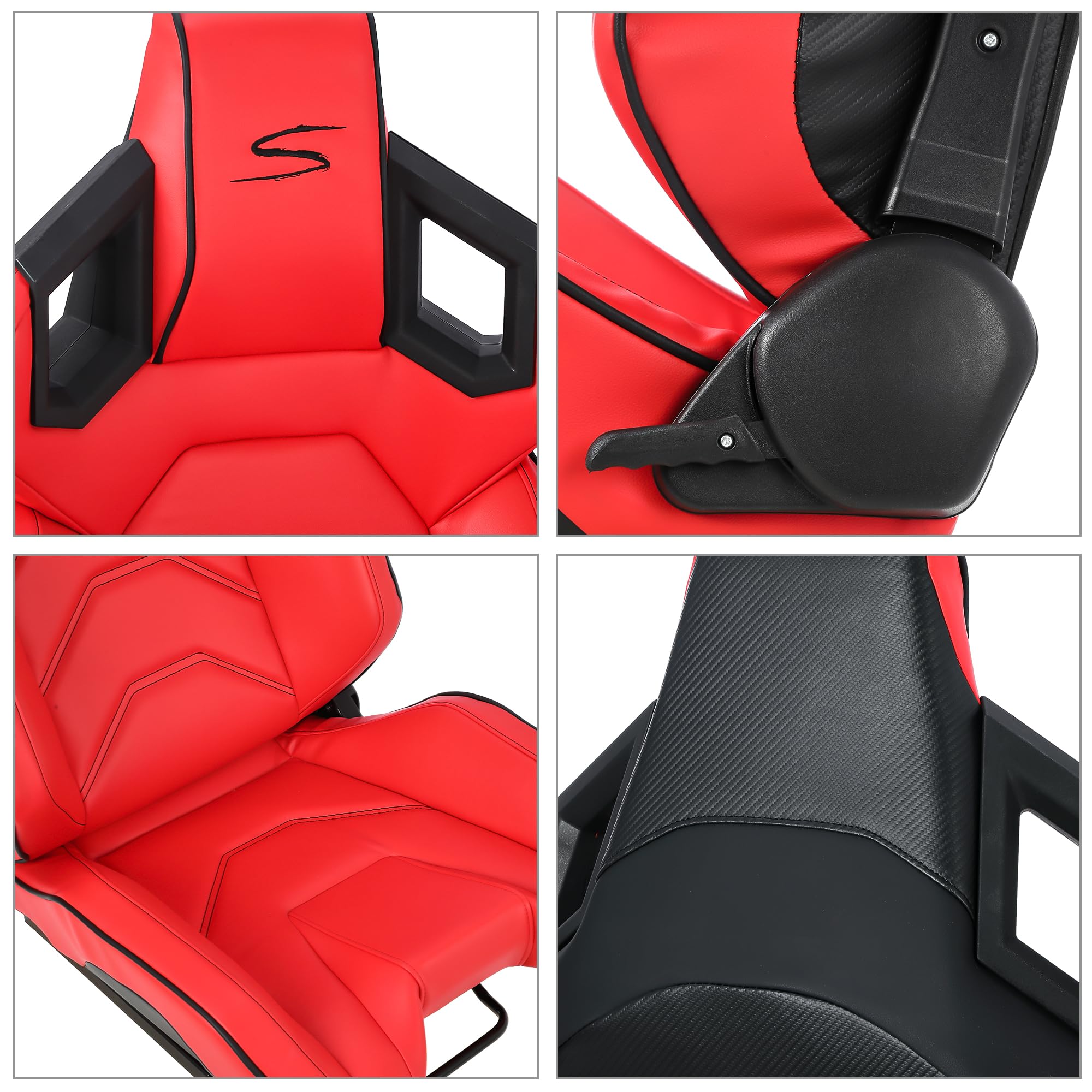 Garvee 1 Piece Universal Racing Seats with Dual Lock Sliders, PU Leather, Racing Bucket Seats, 23.6"×19.7"×37.4", Red+Black Stitching Racing Seat, Driver Side