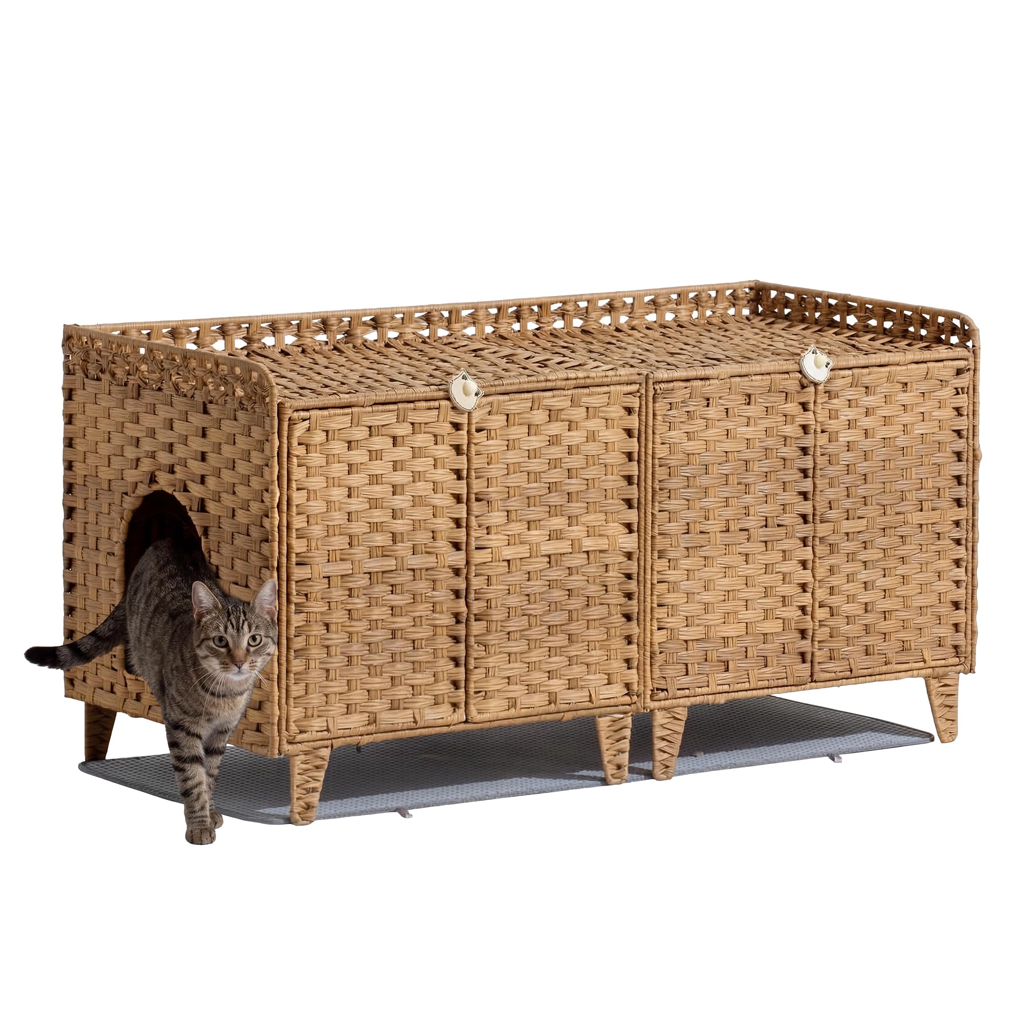 Garvee Cat Litter Box Enclosure Furniture Handwoven Rattan Hidden Washroom Large Space Natural for Living Room Bedroom