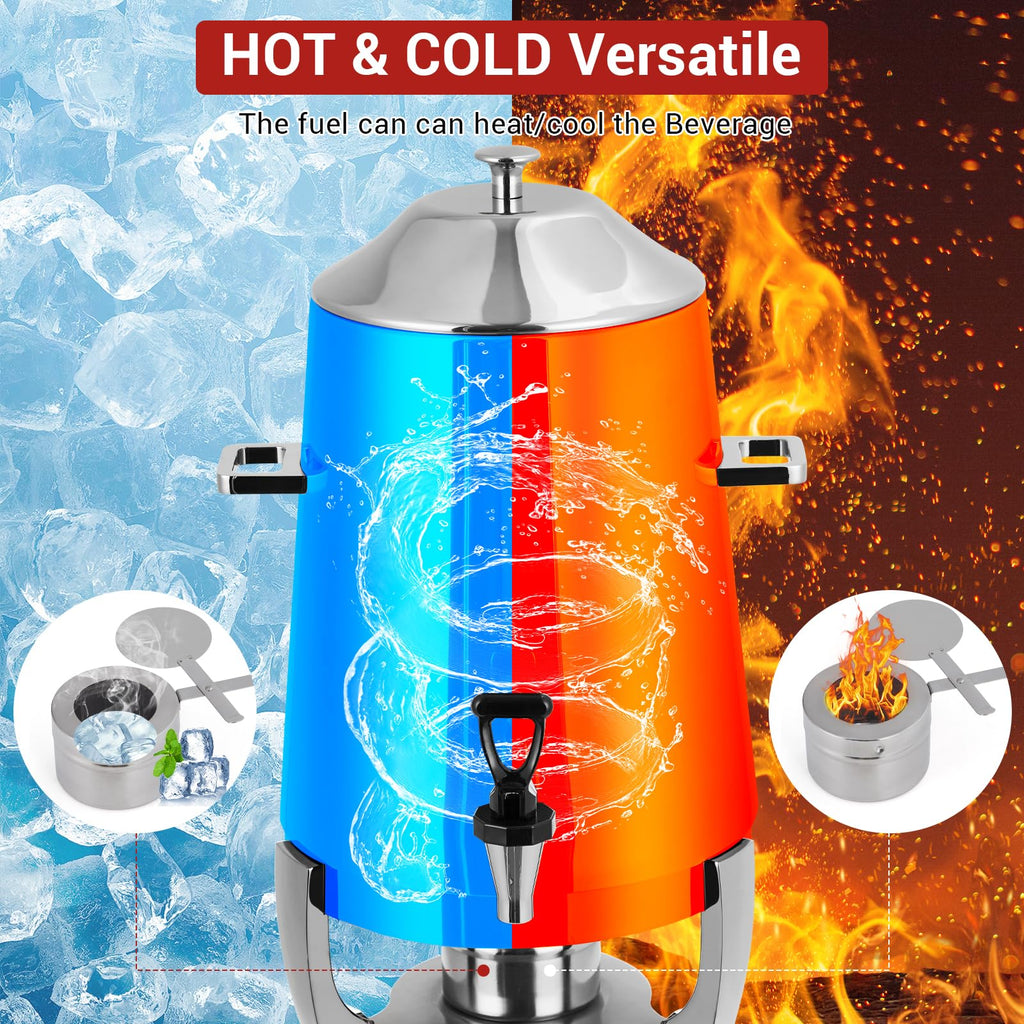 Garvee 3.4 Gallon Stainless Steel Insulated Drink Dispenser with Spigot, Hot & Cold Beverage Hub for Coffee, Tea, Water, 13L, Silver
